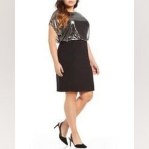 NEW Adrianna Papell Blouson Metallic Foil Dress Formal Event Plus Size 16W